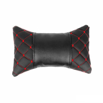 OMAC® - Car Seat Neck Pillow, Fabric PU Leather Black and Red Stitches