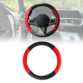 OMAC® - Anti-slip Breathable Leather Steering Wheel Cover, Red-Black