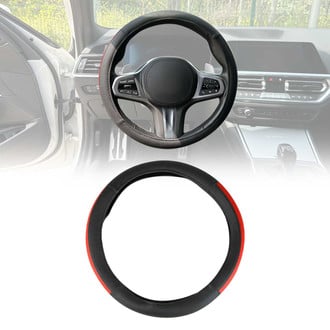 OMAC® - Anti-slip Breathable Leather Steering Wheel Cover, Half Moon Red Leather Anti-slip Breathable Half Moon Red Leather Anti-slip Breathable