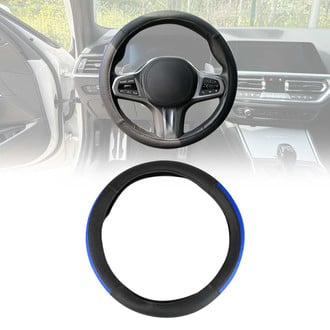 OMAC® - Anti-slip Breathable Leather Steering Wheel Cover, Half Moon Blue Leather Anti-slip Breathable Half Moon Blue Leather Anti-slip Breathable