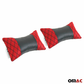 OMAC® - Car Seat Neck Pillow, Fabric and PU Leather Red Black