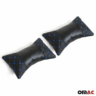 OMAC® - Car Seat Neck Pillow, Black with Blue PU Leather