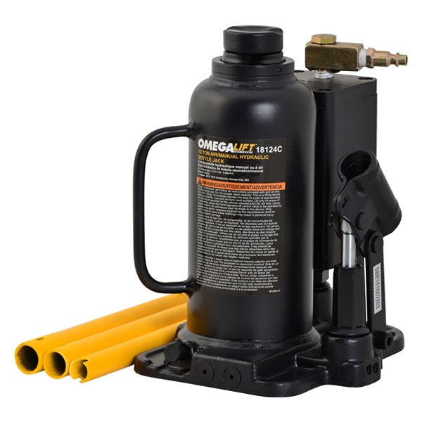 Omega Lift Equipment® - 12 t 9-1/2" to 18-1/4" Air/Hydraulic Bottle Jack