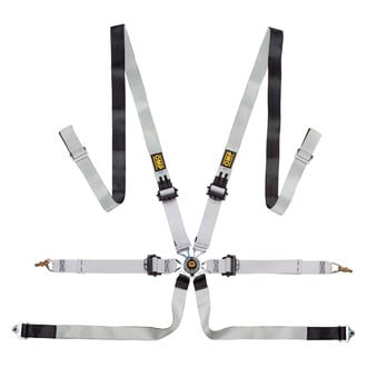 OMP® DA0-0102-A01-076 - 6-Point Saloon™ Safety Harness Set with Pull Down Ergal Adjuster, Black/White