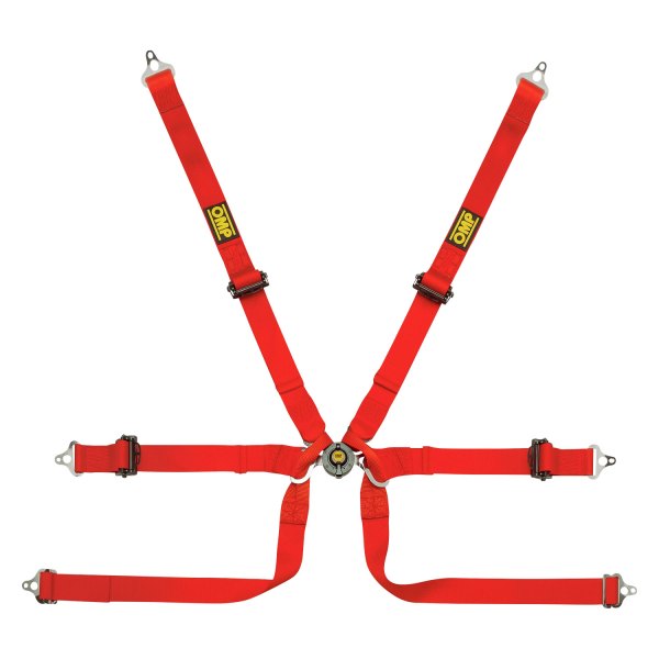 OMP® - 6-Point Formula™ Safety Harness Set with Pull Up Ergal Adjuster, Red