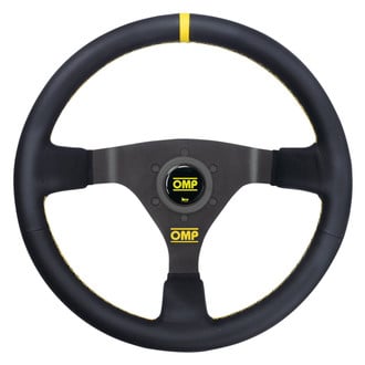 OMP® - 3-Spoke WRC Series Black Leather Racing Steering Wheel with Yellow Center Mark