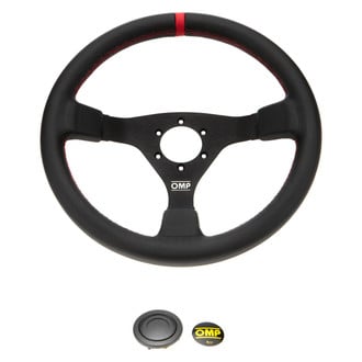 OMP® - 3-Spoke WRC Series Black Leather Racing Steering Wheel with Red Center Mark