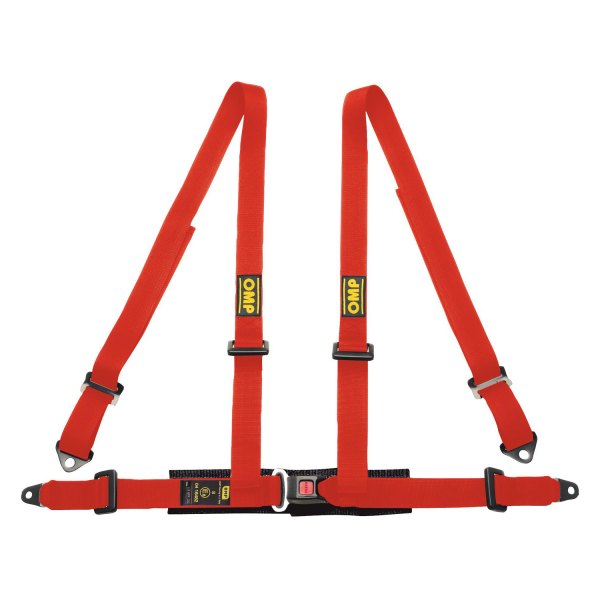 OMP® - 4-Point Road 4 Series Street Racing Harnesses Central Push Button, Bolt In, Red, 2"-2"