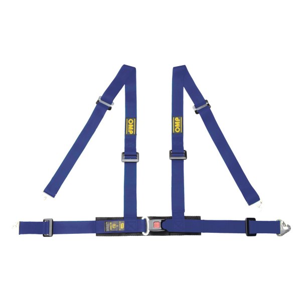 OMP® - 4-Point Road 4M Series Street Racing Harnesses, ECE Central Push Button, Snap On, Blue, 2"-2"