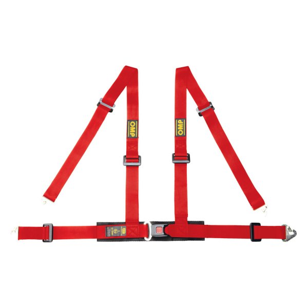 OMP® - 4-Point Road 4M Series Street Racing Harnesses, ECE Central Push Button, Snap On, Red, 2"-2"