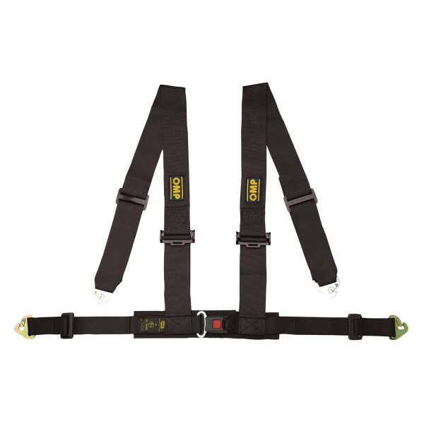 OMP® - 4-Point Racing 4M Series Street Racing Harnesses, ECE Central Push Button, Snap On, Black, 3"-2"