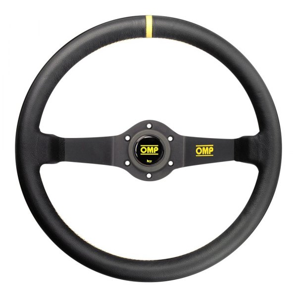 OMP® - 2-Spoke Rally Series Black Leather Racing Steering Wheel with Yellow Center Mark