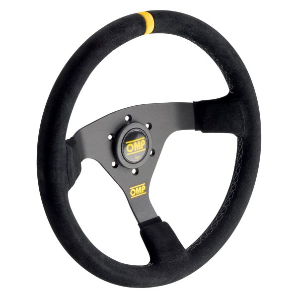 OMP® - 3-Spoke WRC Series Black Suede Racing Steering Wheel with Yellow Center Mark