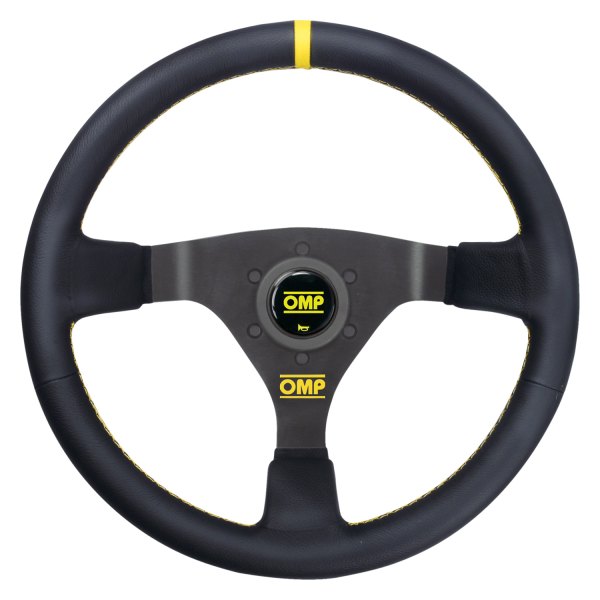 OMP® - 3-Spoke WRC Series Black Leather Racing Steering Wheel with Yellow Center Mark