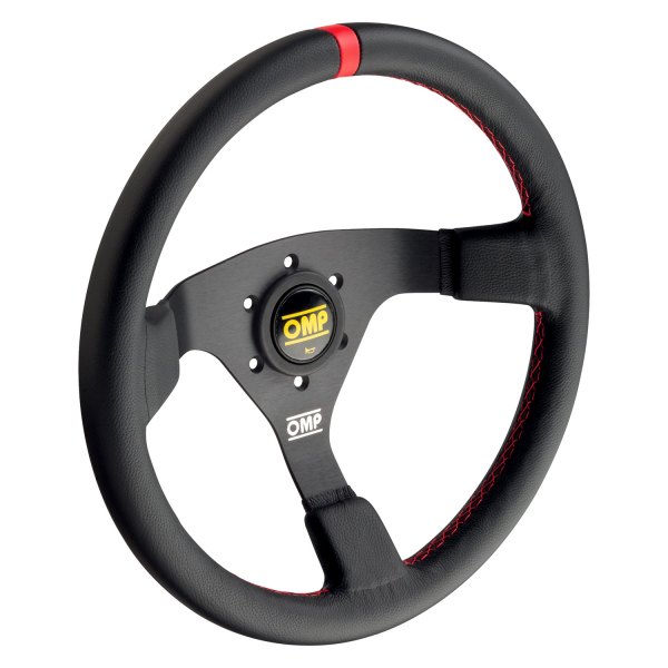 OMP® - 3-Spoke WRC Series Black Leather Racing Steering Wheel with Red Center Mark