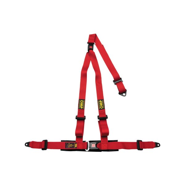 OMP® - 3-Point Strada 3 Series Street Racing Harnesses Double Push Button, Bolt In, Red, 2"-2"