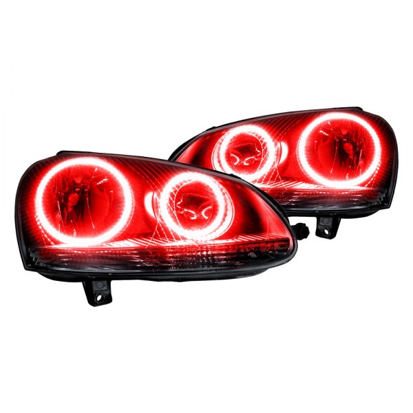 Oracle Lighting® - Black Crystal Headlights with Red SMD LED Halos Preinstalled, Volkswagen Jetta
