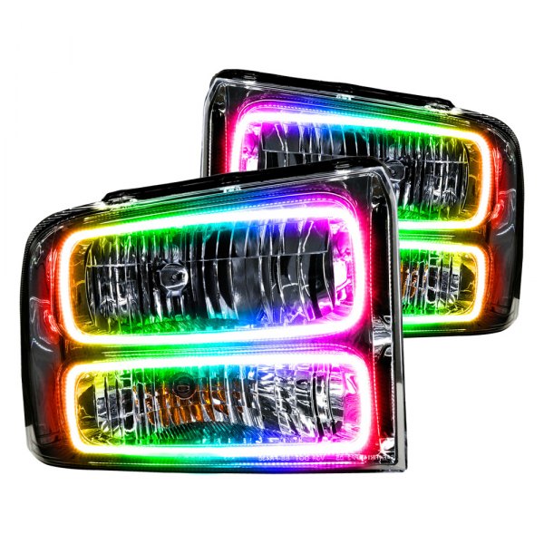 Oracle Lighting® - Chrome Crystal Headlights with ColorSHIFT SMD LED Halos Preinstalled, Ford Excursion