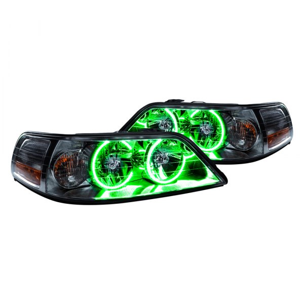 Oracle Lighting® - Chrome Crystal Headlights with Green SMD LED Halos Preinstalled, Lincoln Town Car