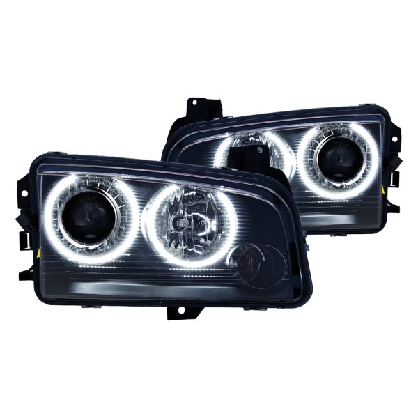 Oracle Lighting® - Black Projector Headlights with White SMD LED Halos Preinstalled, Dodge Charger