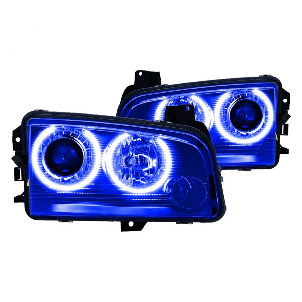 Oracle Lighting® - Black Projector Headlights with Blue SMD LED Halos Preinstalled, Dodge Charger