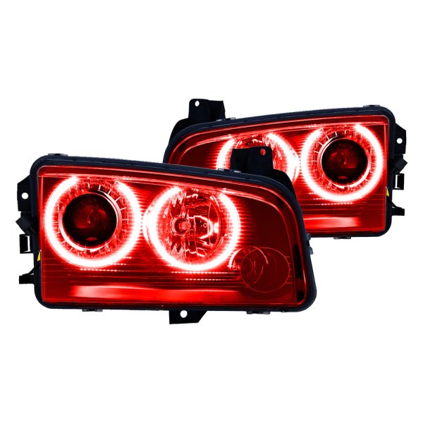 Oracle Lighting® - Black Projector Headlights with Red SMD LED Halos Preinstalled, Dodge Charger