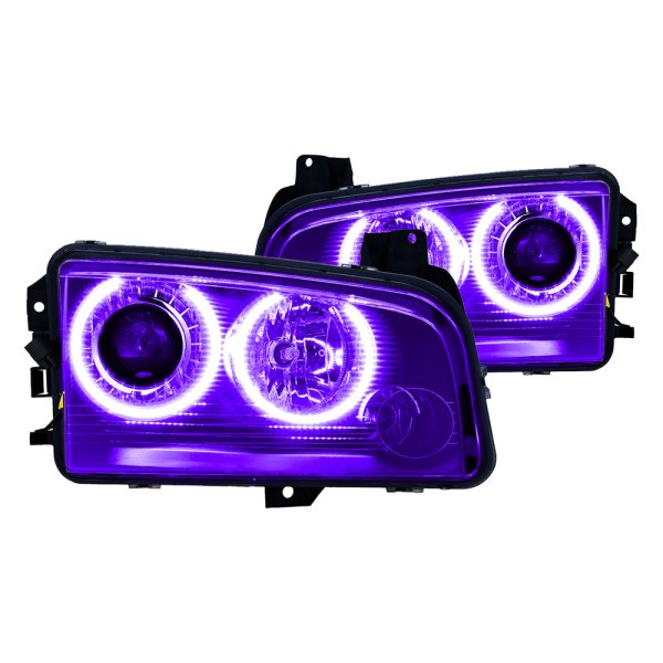 Oracle Lighting® - Black Projector Headlights with UV/Purple SMD LED Halos Preinstalled, Dodge Charger