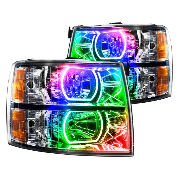Oracle Lighting® - Chrome Crystal Headlights with ColorSHIFT 2.0 SMD LED Square Ring Halos Preinstalled