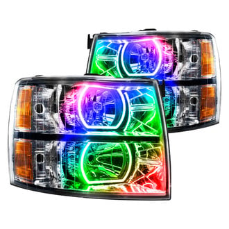 Oracle Lighting® - Black Crystal Headlights with ColorSHIFT RF SMD LED Square Ring Halos Preinstalled