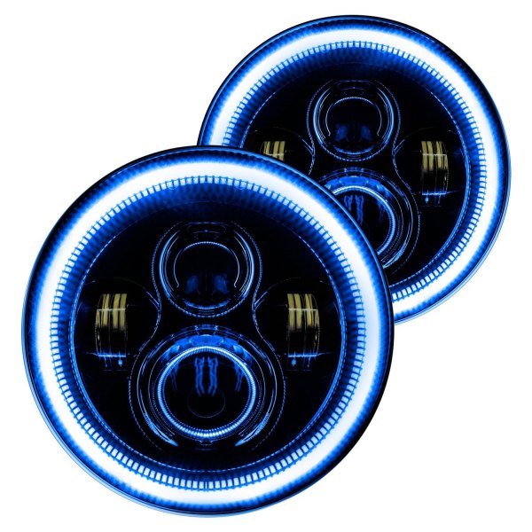 Oracle Lighting® - 7" Round Black Projector LED Headlights with Blue SMD Halos Preinstalled