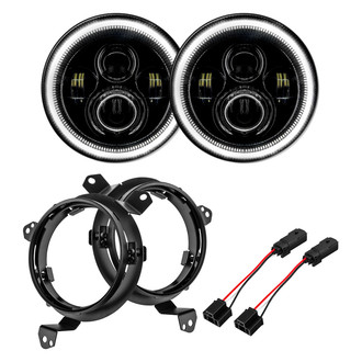 Oracle Lighting® - 7" Round Black Projector LED Headlights with White SMD Halos Preinstalled