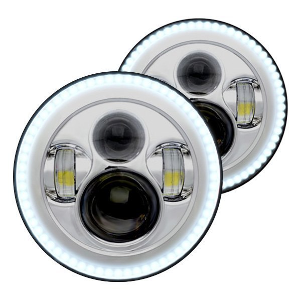 Oracle Lighting® - 7" Round Chrome Projector LED Headlights with White SMD Halos Preinstalled