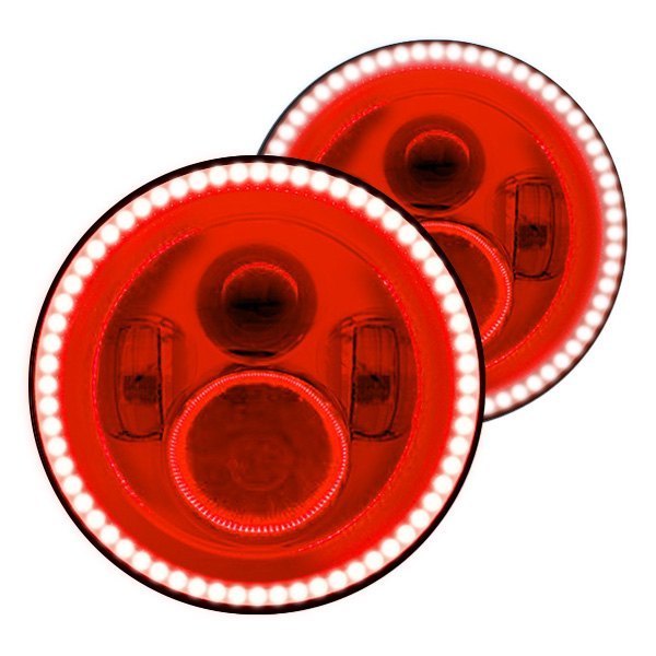 Oracle Lighting® - 7" Round Chrome Projector LED Headlights with Red SMD Halos Preinstalled