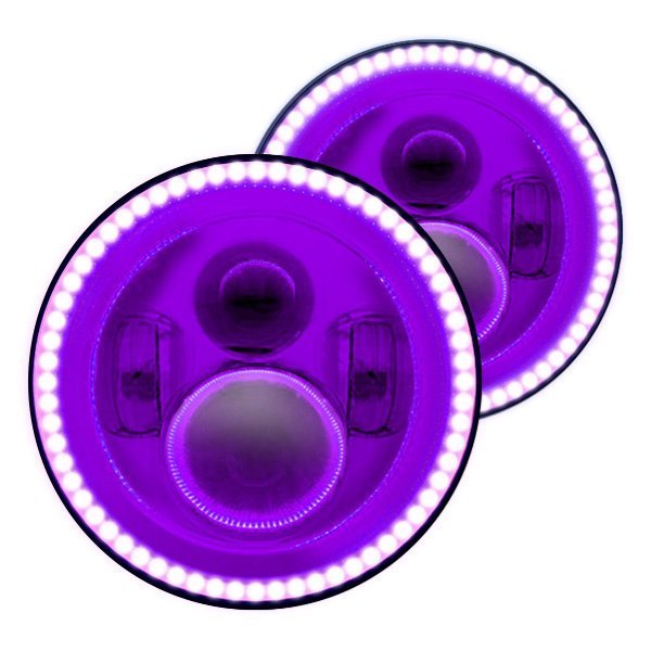 Oracle Lighting® - 7" Round Chrome Projector LED Headlights with Purple SMD Halos Preinstalled