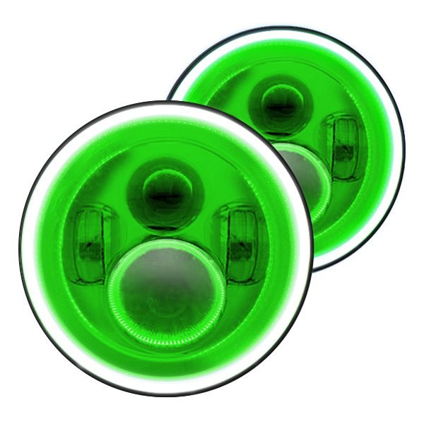 Oracle Lighting® - 7" Round Chrome Projector LED Headlights with Green Plasma Halos Preinstalled