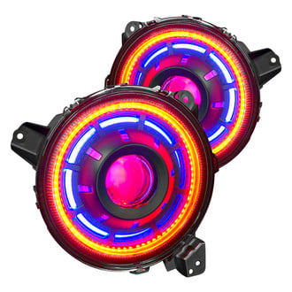 Oracle Lighting® - 7" Round Black Oculus™ Halo Projector Bi-LED Headlights with ColorSHIFT 2.0 SMD LED Halos Preinstalled