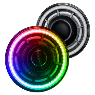 Oracle Lighting® - 7" Round Black Oculus™ Halo Projector Bi-LED Headlights with ColorSHIFT Bluetooth SMD LED Halos Preinstalled