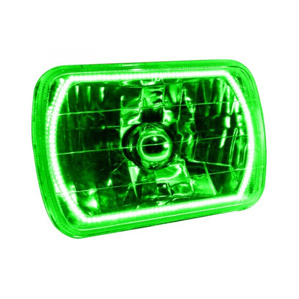 Oracle Lighting® - 7x6" Rectangular Chrome Crystal Headlight with Green SMD Halo Preinstalled