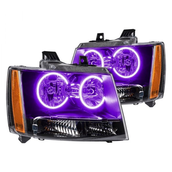 Oracle Lighting® - Black Crystal Headlights with UV/Purple SMD LED Halos Preinstalled, Chevy Avalanche