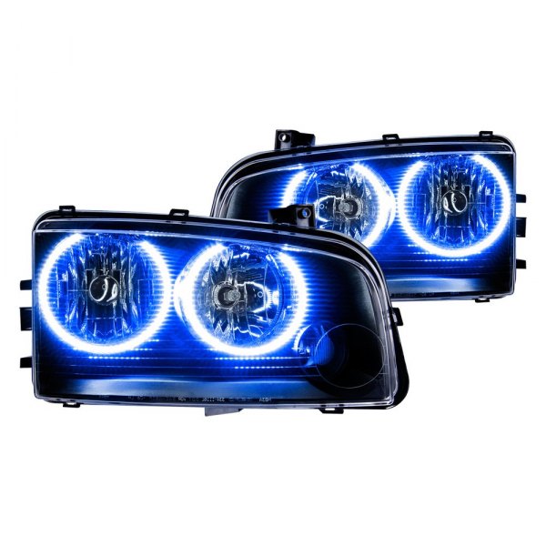 Oracle Lighting® - Black Crystal Headlights with Blue SMD LED Halos Preinstalled, Dodge Charger