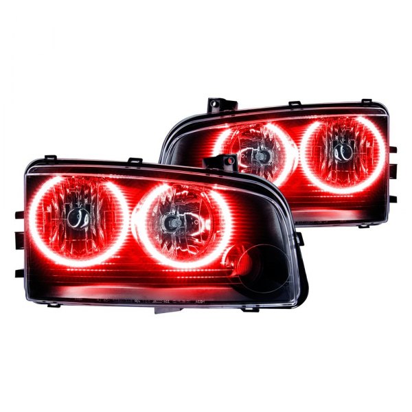 Oracle Lighting® - Black Crystal Headlights with Red SMD LED Halos Preinstalled, Dodge Charger