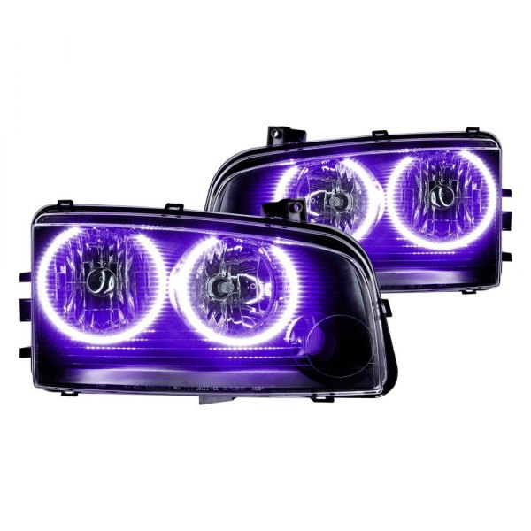 Oracle Lighting® - Black Crystal Headlights with UV/Purple SMD LED Halos Preinstalled, Dodge Charger