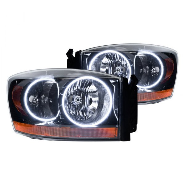 Oracle Lighting® - Black Crystal Headlights with White SMD LED Halos Preinstalled, Dodge Ram