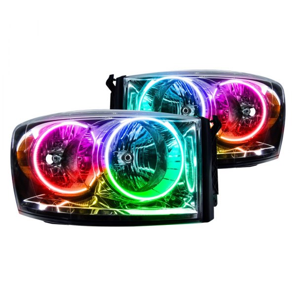 Oracle Lighting® - Chrome Crystal Headlights with ColorSHIFT SMD LED Halos Preinstalled, Dodge Ram