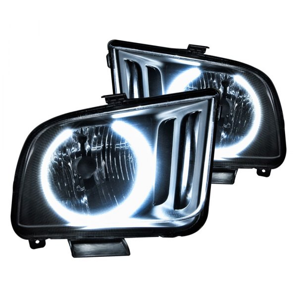 Oracle Lighting® - Black Crystal Headlights with White SMD LED Halos Preinstalled, Ford Mustang