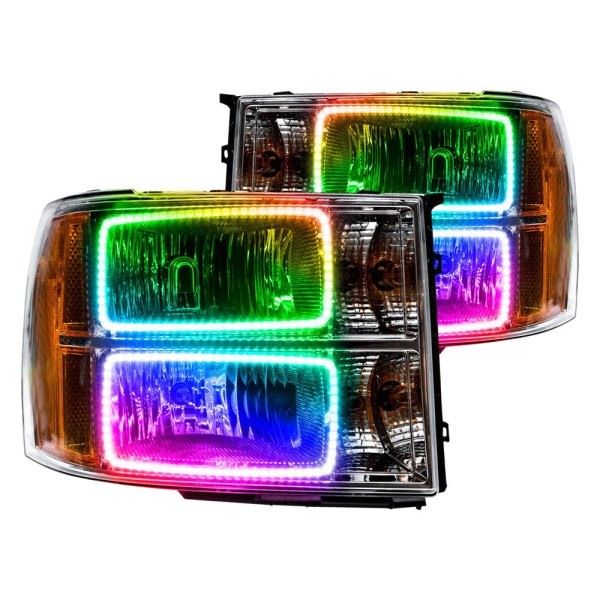 Oracle Lighting® - Chrome Crystal Headlights with ColorSHIFT 2.0 SMD LED Square Ring Halos Preinstalled