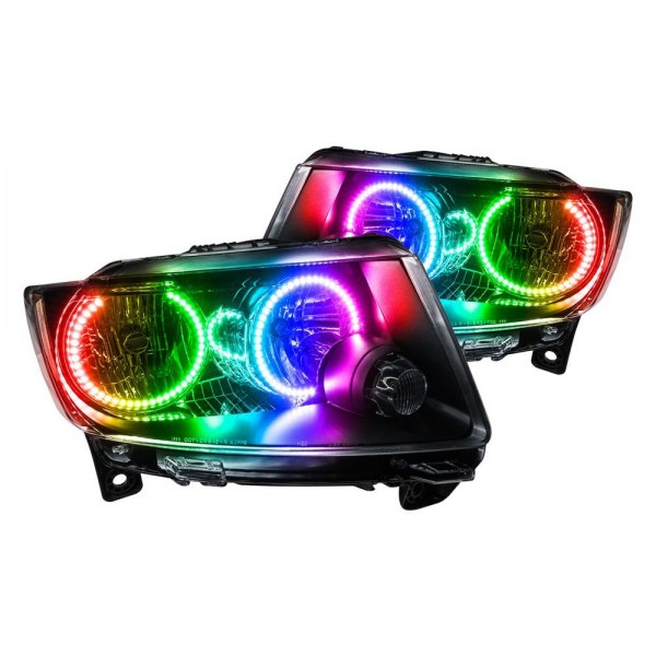 Oracle Lighting® - Chrome Crystal Headlights with ColorSHIFT Bluetooth SMD LED Halos Preinstalled, Jeep Grand Cherokee