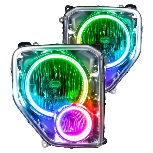 Oracle Lighting® - Chrome Crystal Headlights with ColorSHIFT Bluetooth SMD LED Halos Preinstalled, Jeep Liberty