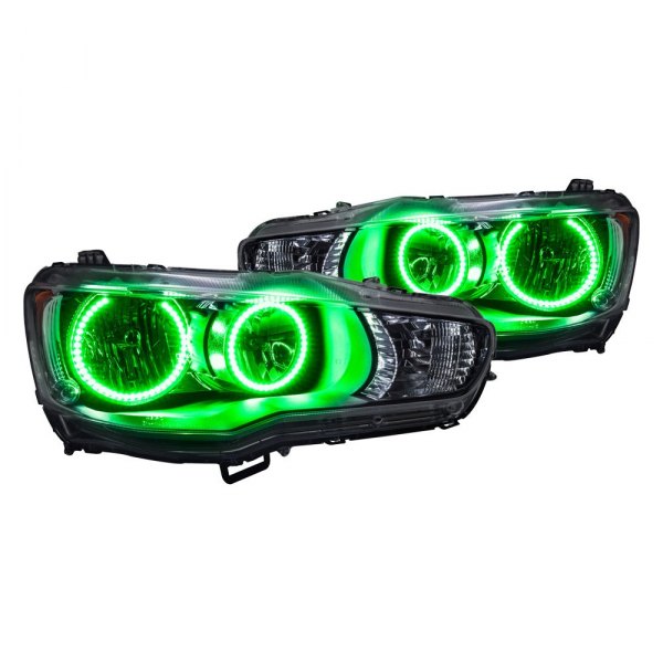 Oracle Lighting® - Chrome Crystal Headlights with Green SMD LED Halos Preinstalled, Mitsubishi Lancer