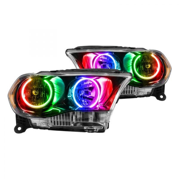 Oracle Lighting® - Black Crystal Headlights with ColorSHIFT Bluetooth SMD LED Halos Preinstalled, Dodge Durango